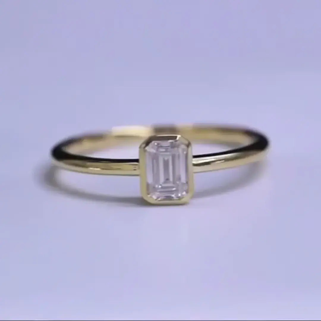 0.5 CT Emerald Cut Lab Diamond Bezel Ring
