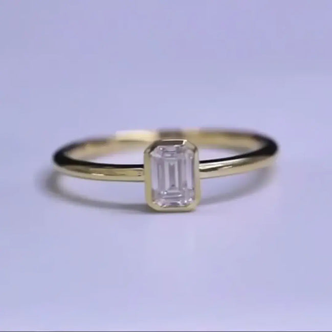 0.5 CT Emerald Cut Lab Diamond Bezel Ring