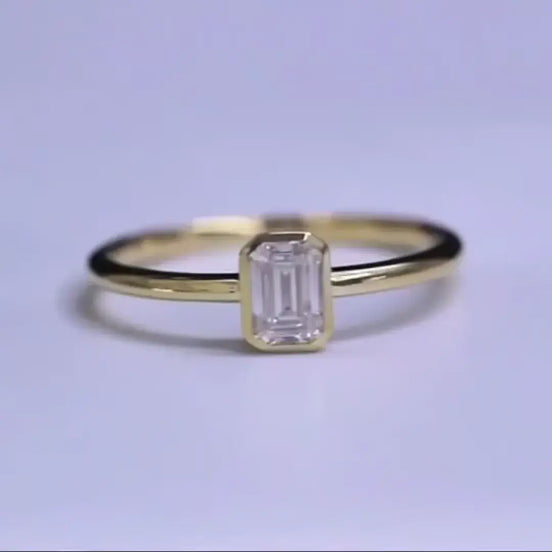 0.5 CT Emerald Cut Lab Diamond Bezel Ring