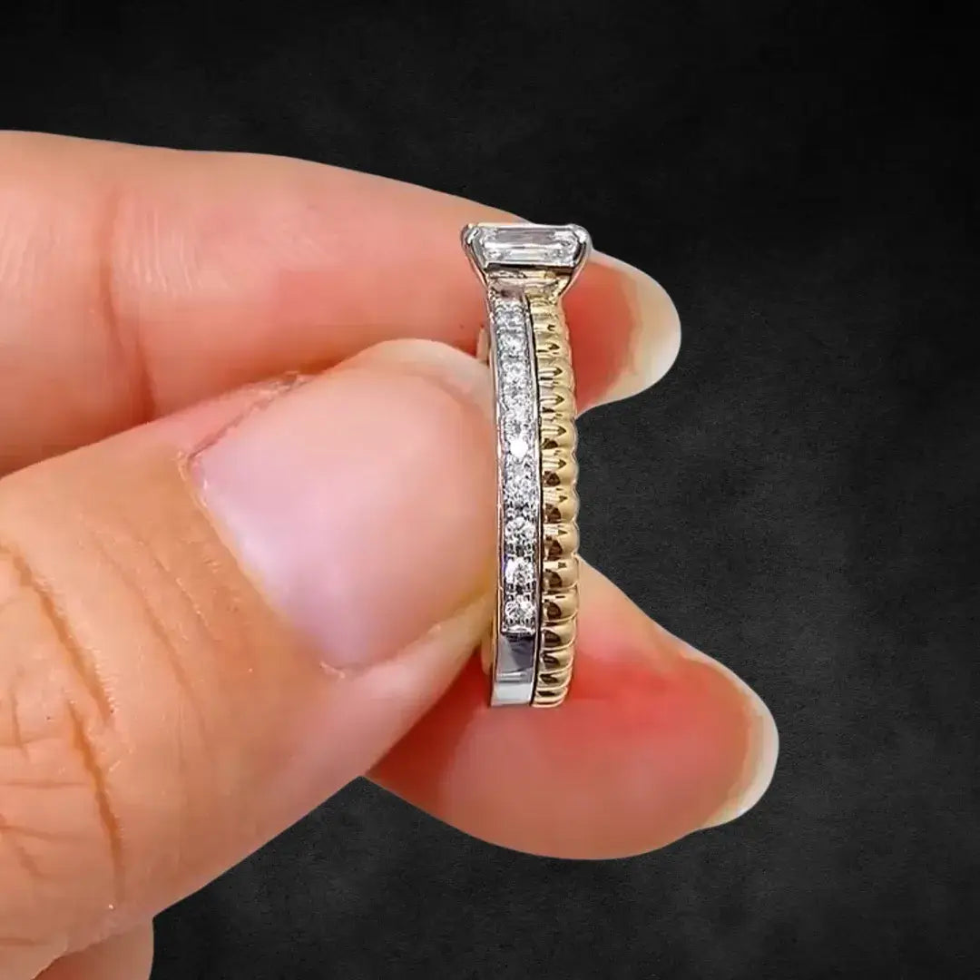 Affordable Luxury Jewelry 0.5 CT Emerald Cut Lab Diamond Two Tone Ring