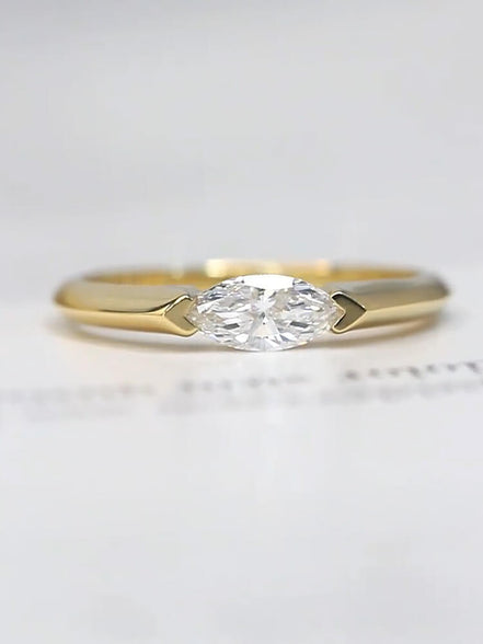 0.5 Carat Marquise Half Bezel Solitaire Lab Diamond Ring 18K Gold