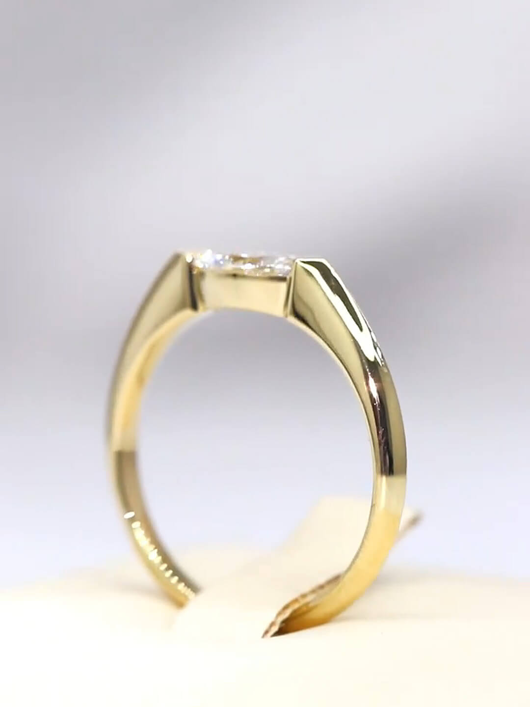 0.5 Carat Marquise Half Bezel Solitaire Lab Diamond Ring 18K Gold