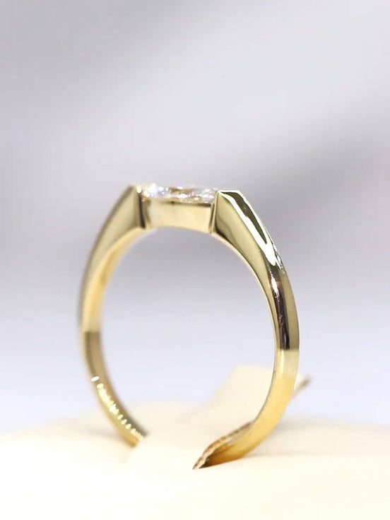 0.5 Carat Marquise Half Bezel Solitaire Lab Diamond Ring 18K Gold