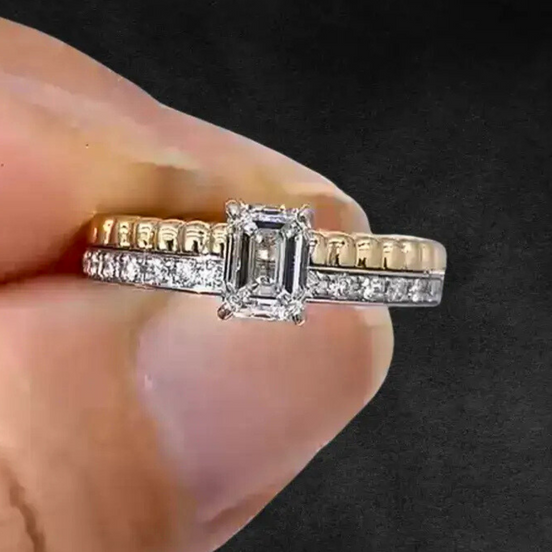 Affordable Luxury Jewelry 0.5 CT Emerald Cut Lab Diamond Two Tone Ring
