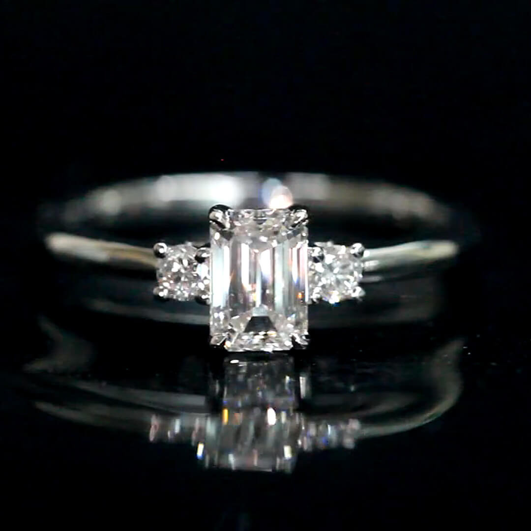0.6CT Emerald Cut Lab Diamond Three Stone Ring