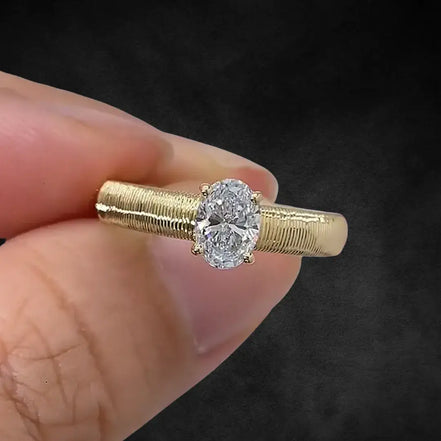0.6 CT Oval Solitaire Lab Grown Diamond Retro Inspired Engagement Ring