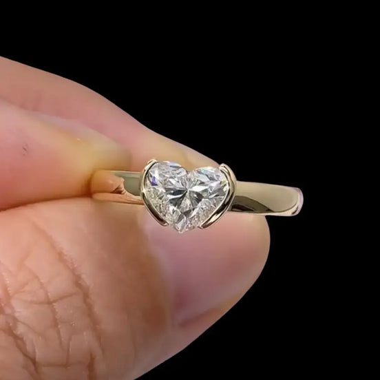 0.6 CT Vintage Heart Cut Lab Grown Diamond solitaire Engagement Ring 18K