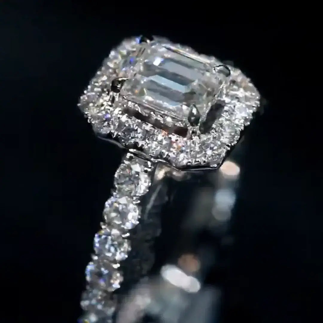 0.8 CT Emerald Cut Lab Diamond Halo Ring