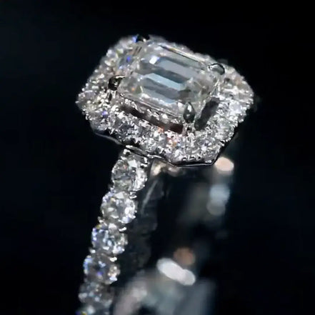 0.8 CT Emerald Cut Lab Diamond Halo Ring