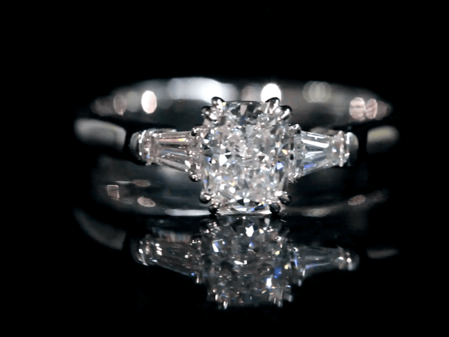 0.8 Carat Cushion Cut Lab Diamond Three Stones Ring 18K Gold