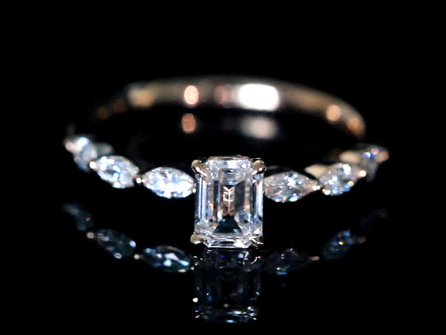 Affordable Luxury Jewelry 0.8CT Emerald Cut Lab Diamond Marquise Side Stone Engagement Ring