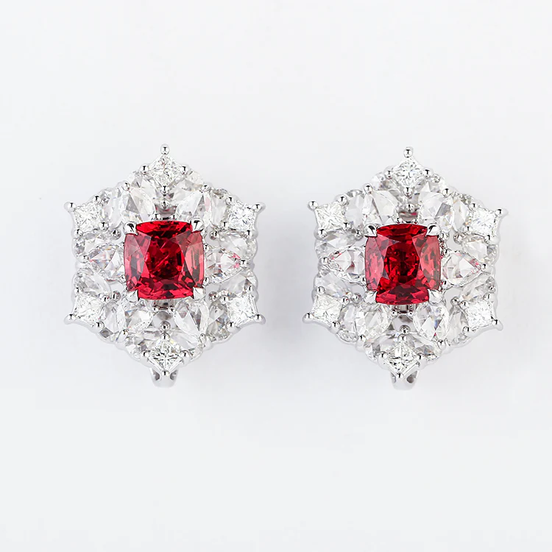 Lab Grown Diamond and Ruby Stud Earrings-14K Gold