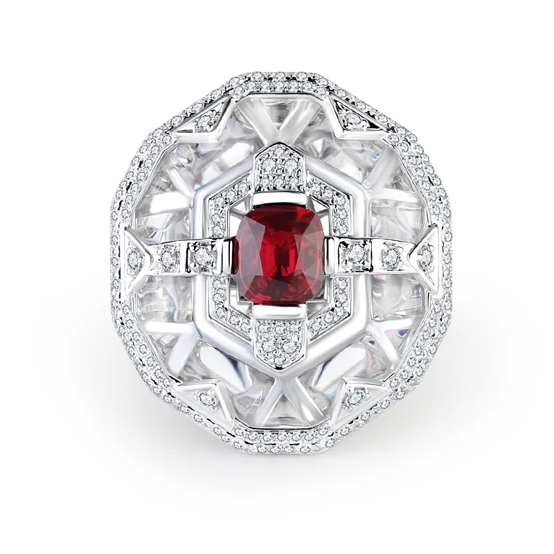 Lab Grown Ruby And Diamond White Crystal Ring-14K Gold