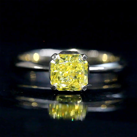 1.22 Carat Radiant Fancy Vivid Yellow Lab Grown Diamond Ring