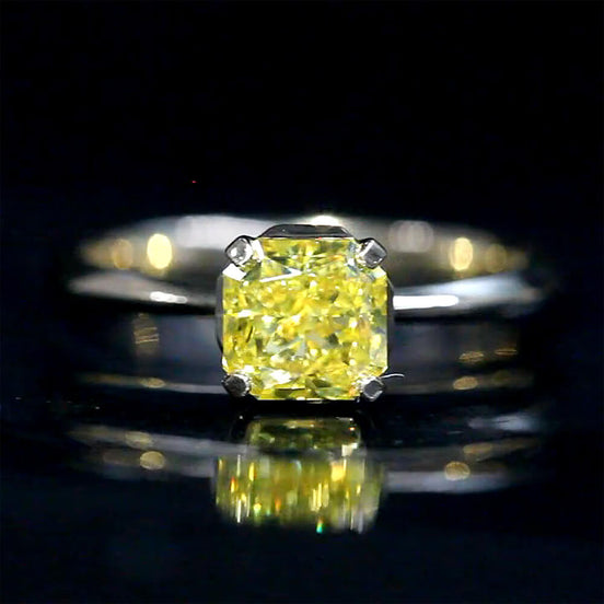1.22 Carat Radiant Fancy Vivid Yellow Lab Grown Diamond Ring