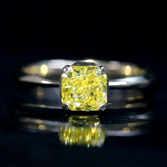 Affordable Luxury Jewelry 1.22 Carat Radiant Fancy Vivid Yellow Lab Grown Diamond Ring