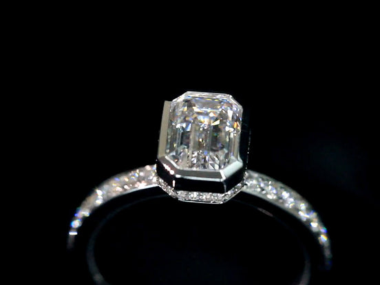 Affordable Luxury Jewelry 1.58 Carat Emerald-Cut Bezel Vintage Lab Diamond Engagement Ring