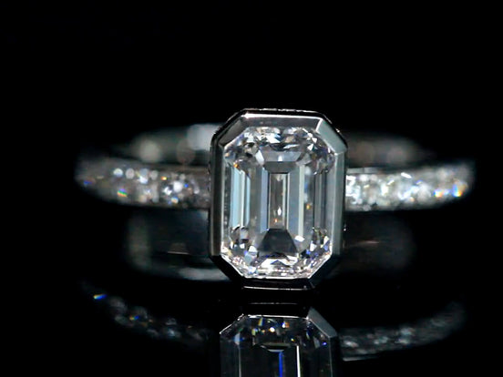 Affordable Luxury Jewelry 1.58 Carat Emerald-Cut Bezel Vintage Lab Diamond Engagement Ring