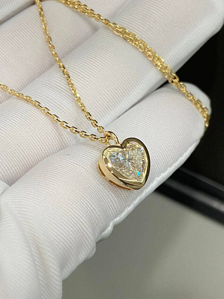 Affordable Luxury Jewelry 1.5 Carat Heart Shape Lab Diamond Solitaire Women Necklace 18K Gold Bezel Set