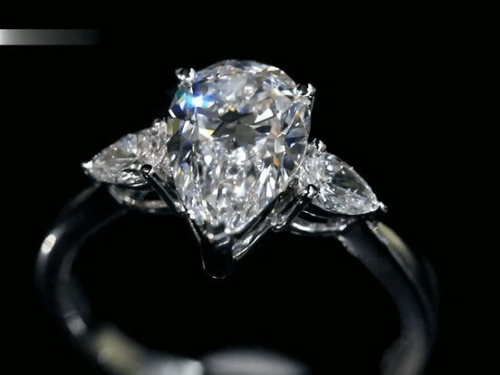 1.5 Carat Teardrop Three Stone Pear Lab Diamond Ring 18K Gold