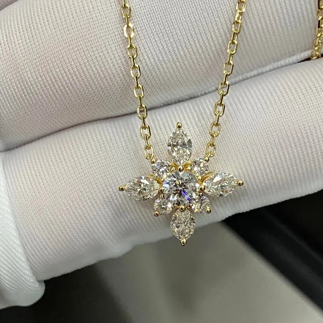 Affordable Luxury Jewelry 1.7ct Lab-Grown Diamond Pendant Necklace in 18K Gold – Marquise & Round Cut