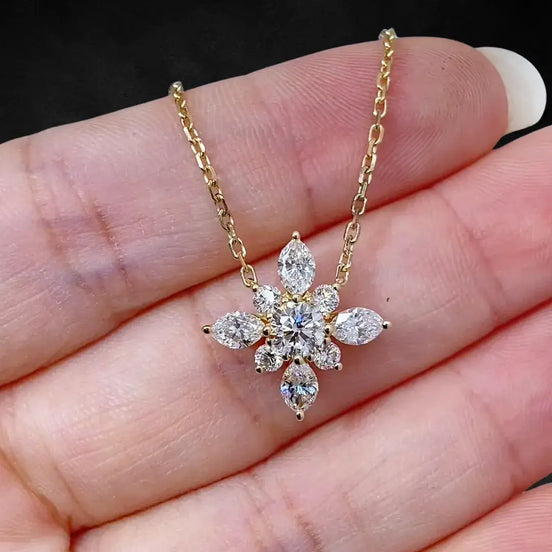 Affordable Luxury Jewelry 1.7ct Lab-Grown Diamond Pendant Necklace in 18K Gold – Marquise & Round Cut