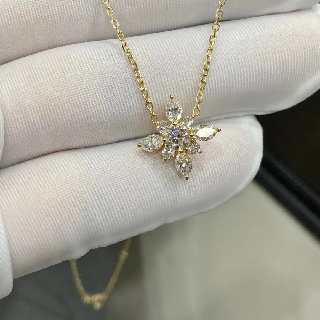 Affordable Luxury Jewelry 1.7ct Lab-Grown Diamond Pendant Necklace in 18K Gold – Marquise & Round Cut