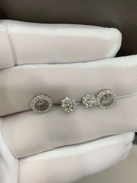 Affordable Luxury Jewelry 1.7ctw Round Lab Diamond Halo Earrings, 2 Ways to Wear