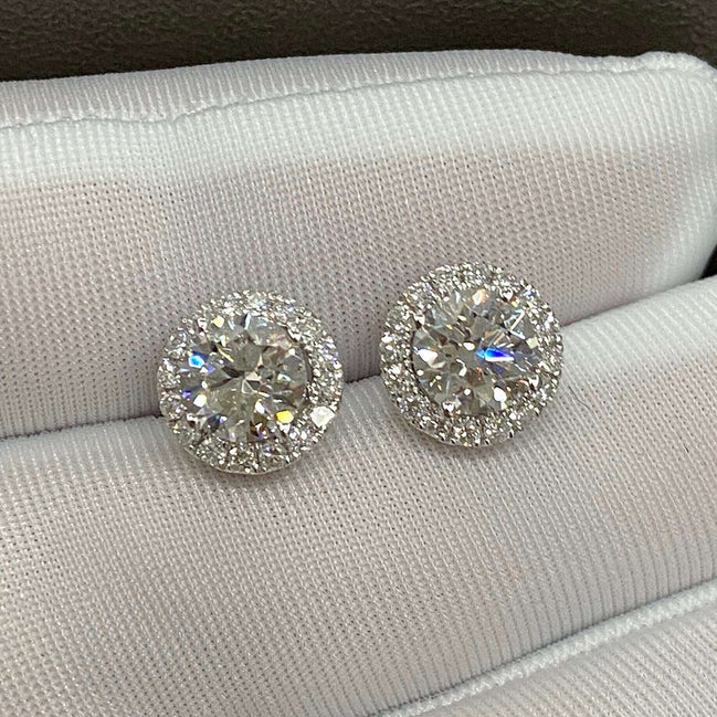 Affordable Luxury Jewelry 1.7ctw Round Lab Diamond Halo Earrings, 2 Ways to Wear