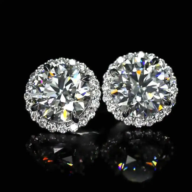 Affordable Luxury Jewelry Brilliant Halo Round Lab Grown Diamond Studs Earrings (10.00 Ct. Tw.)