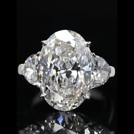 10 CT Oval and Half Moon Lab Grown Diamond Three Stone Engagement Ring