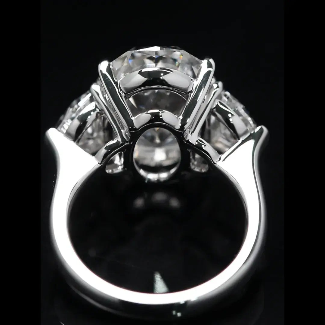 10 CT Oval and Half Moon Lab Grown Diamond Three Stone Engagement Ring