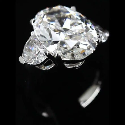 10 CT Oval and Half Moon Lab Grown Diamond Three Stone Engagement Ring