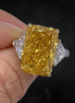 Affordable Luxury Jewelry 10 Carat Fancy Vivid Yellow Radiant Cut Lab Diamond Three Stones Ring