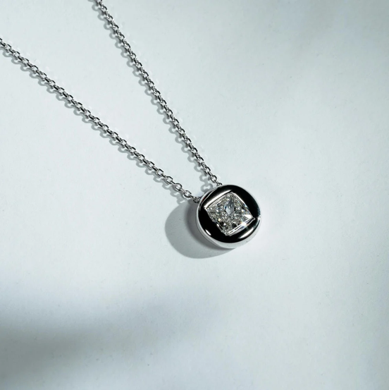 Affordable Luxury Jewelry 1 CT Princess Cut Lab Diamond Bezel Necklace