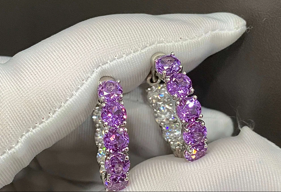 Lab-grown Diamond and Purple Sapphire Hoop Earrings