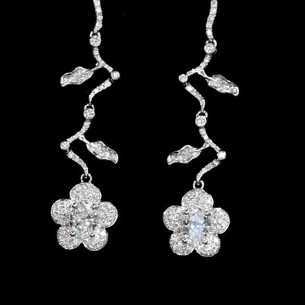 Affordable Luxury Jewelry Petal Lab Diamond Drop Earrings 18K White Gold