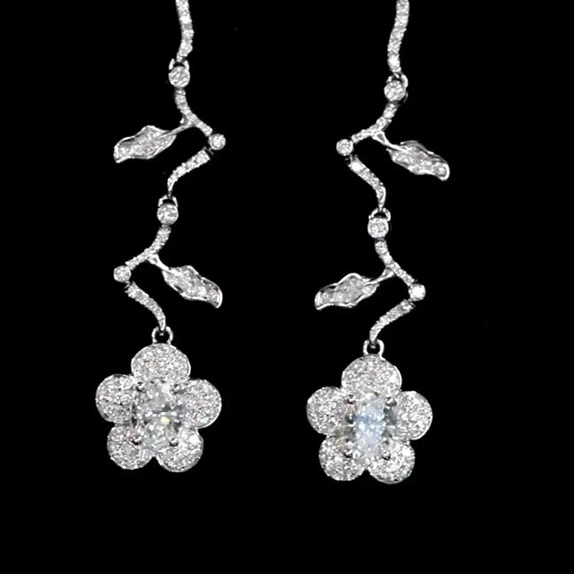 Affordable Luxury Jewelry Petal Lab Diamond Drop Earrings 18K White Gold