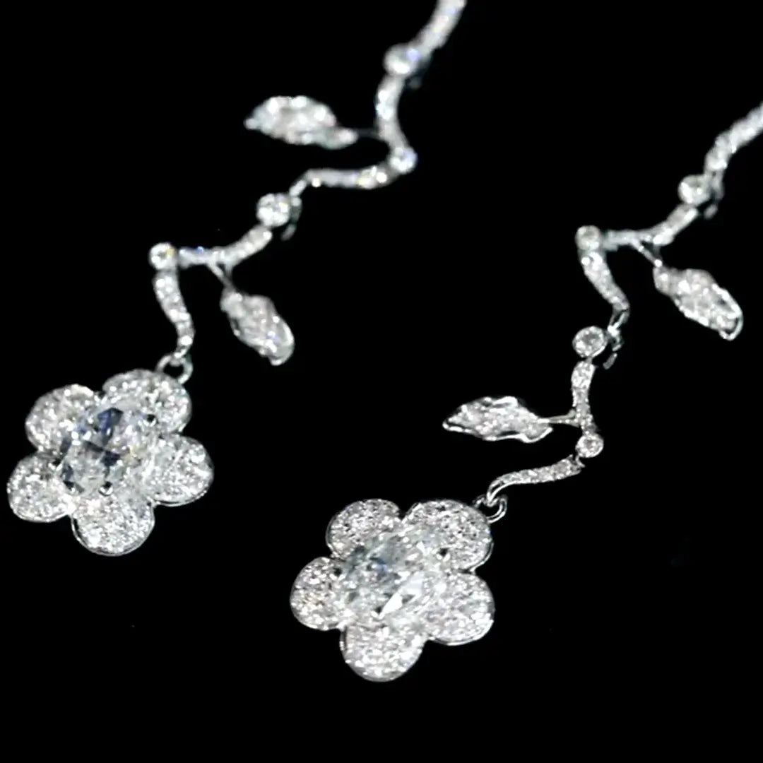 Affordable Luxury Jewelry Petal Lab Diamond Drop Earrings 18K White Gold