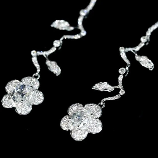 Affordable Luxury Jewelry Petal Lab Diamond Drop Earrings 18K White Gold