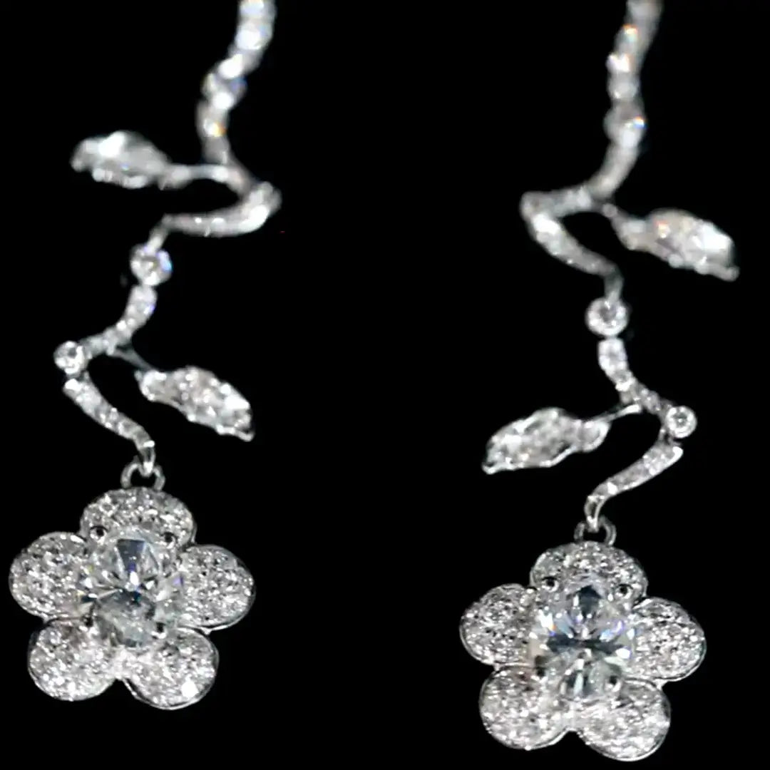 Affordable Luxury Jewelry Petal Lab Diamond Drop Earrings 18K White Gold