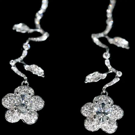 Affordable Luxury Jewelry Petal Lab Diamond Drop Earrings 18K White Gold