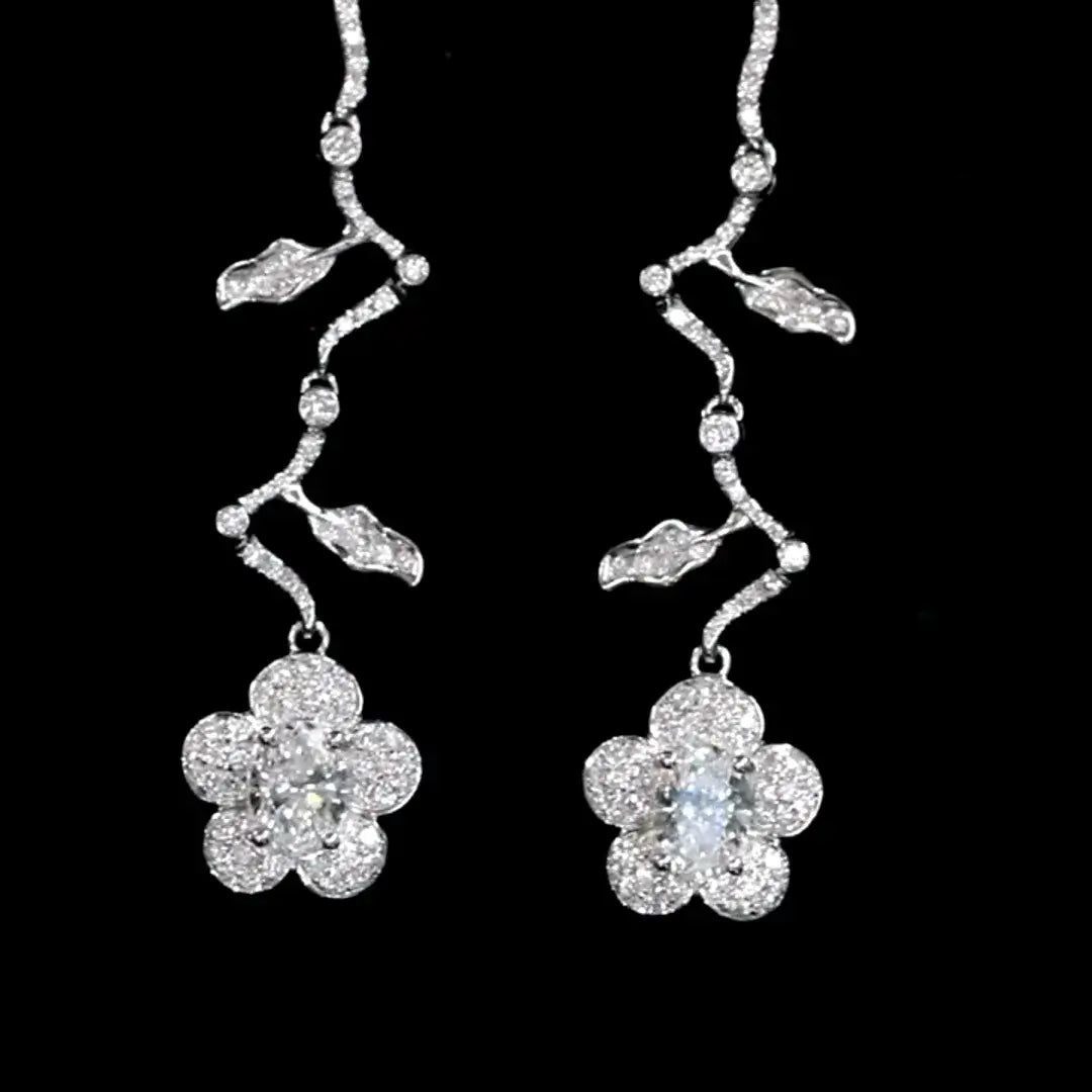 Affordable Luxury Jewelry Petal Lab Diamond Drop Earrings 18K White Gold