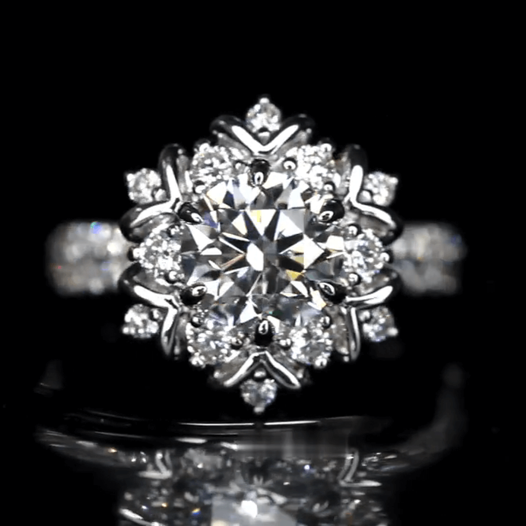 Affordable Luxury Jewelry 1 Carat Round Cut Lab Grown Diamond Snowflake Halo Engagement Ring