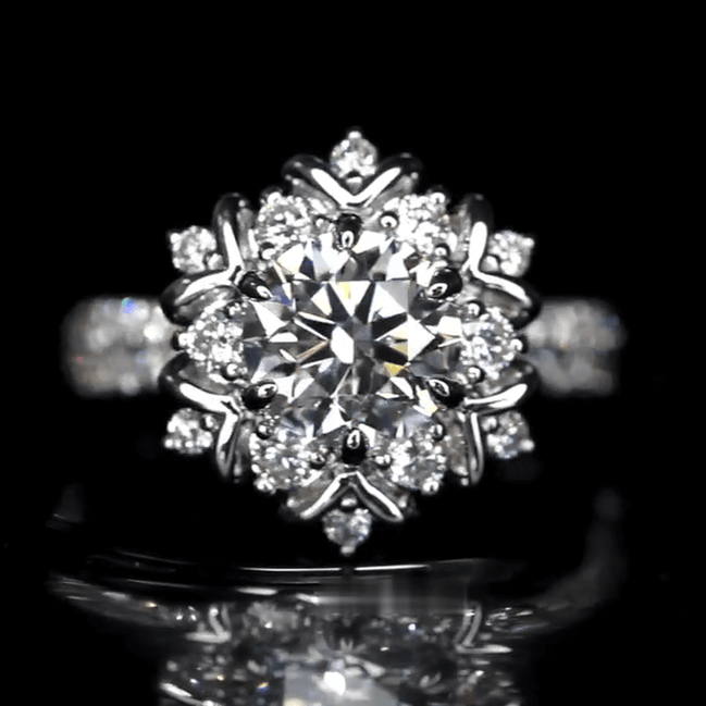 Affordable Luxury Jewelry 1 Carat Round Cut Lab Grown Diamond Snowflake Halo Engagement Ring