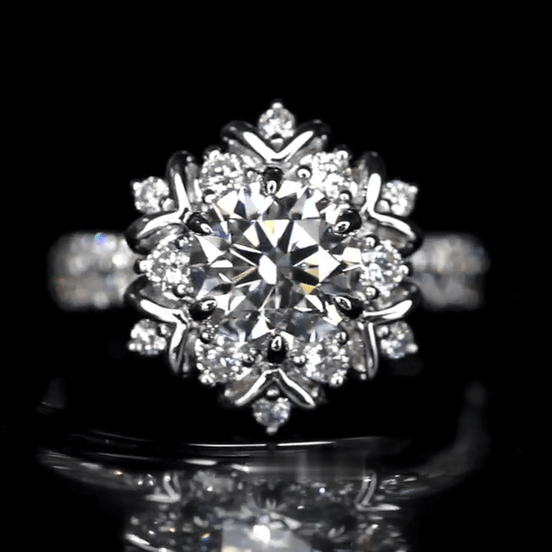 Affordable Luxury Jewelry 1 Carat Round Cut Lab Grown Diamond Snowflake Halo Engagement Ring
