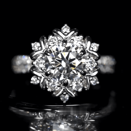 1 Carat Round Cut Lab Grown Diamond Snowflake Halo Engagement Ring