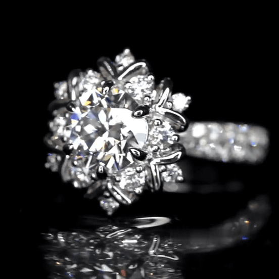 Affordable Luxury Jewelry 1 Carat Round Cut Lab Grown Diamond Snowflake Halo Engagement Ring