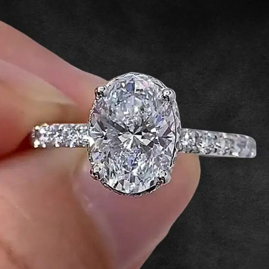 Affordable Luxury Jewelry 1 CT Hidden Halo Oval Lab Diamond Engagement Ring