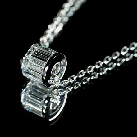 Affordable Luxury Jewelry 1 CT Lab Diamond Cylinder Tube Pendant Necklace 18K Gold